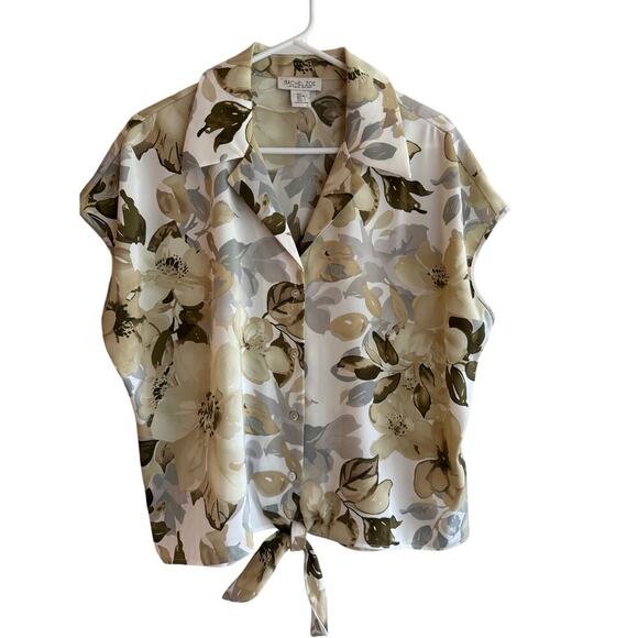 Rachel Zoe Short Sleeve Blouse Tie Front Tropical Floral size Large - Picture 2 of 5